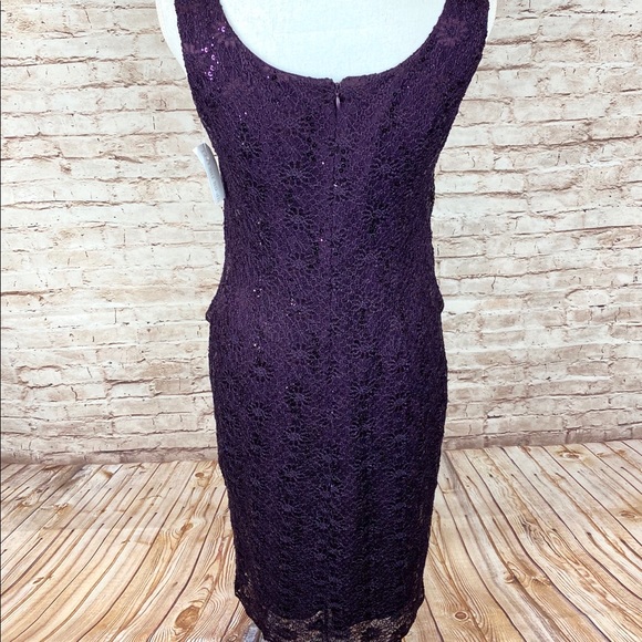 R & M Richards Dress 8 Sleeveless Lacy Sequin Tiered Lined Sheath Purple NWT - Picture 7 of 12